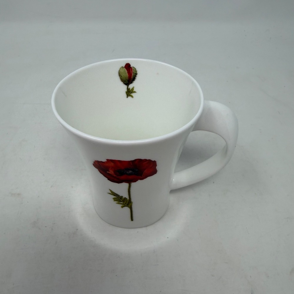Cup + Mug Porcelain Coffee Tea Mug White Red Poppy Floral Cottagecore Euro Chic - Picture 4 of 12